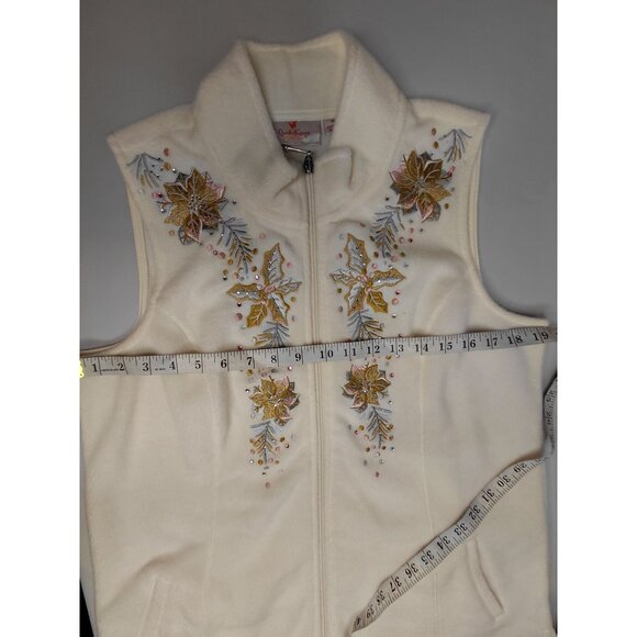 Quacker Factory Womens Embroidered Full Zip Fleece Vest Size M White - Picture 6 of 10